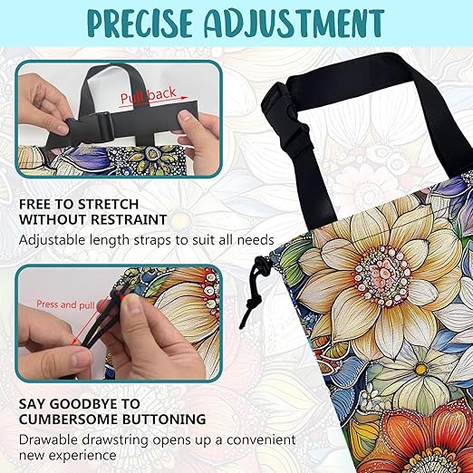 Car Garbage Bag Bright Yellow White and Blue Floral Hanging Canvas Car Trash Bag Drawstring Car Back Seat Organizer for Car Back Front Seat Console with Adjustable Buckle
