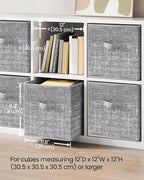 SONGMICS Storage Cubes, 11.8-Inch Non-Woven Fabric Bins with Double Handles, Set of 6, Closet Organizers for Shelves, Foldabl