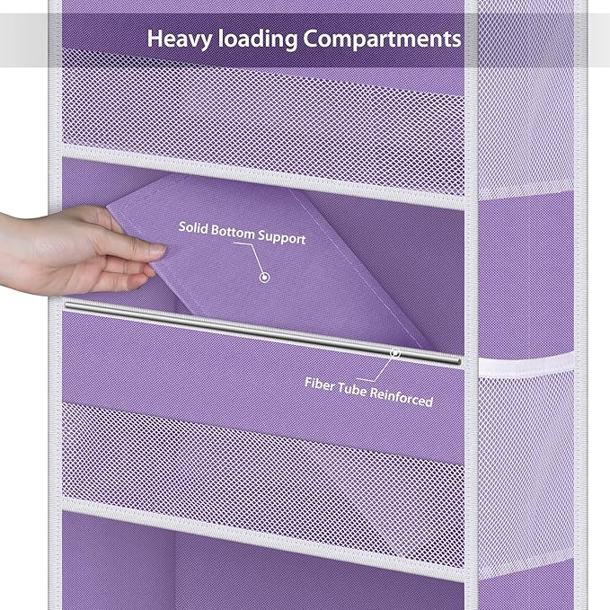 Univivi Over The Door Hanging Organizer with 6 Large Compartments and Mesh Windows, Over The Door Baby Clothes Organizer for 