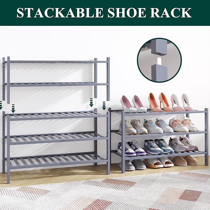 Smiry Bamboo Shoe Rack for Closet, 5 Tier Wooden Stackable Shoe Organizer, Free Standing Shoes Storage Shelf for Entryway, Fr