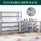 Smiry Bamboo Shoe Rack for Closet, 2 Tier Wooden Stackable Shoe Organizer, Free Standing Shoes Storage Shelf for Entryway, Fr