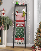 Hzuaneri Blanket Ladder Shelf, Decorative Quilt Rack, 7-Tier Farmhouse Ladder Holder Organizer with 4 Removable Hooks 7.9" D 