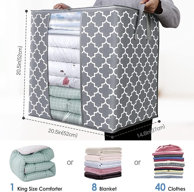 WISELIFE Storage Bags 8 Pack/100L Large Blanket Clothes Organization and Storage Containers for Comforters,Bedding, Foldable 