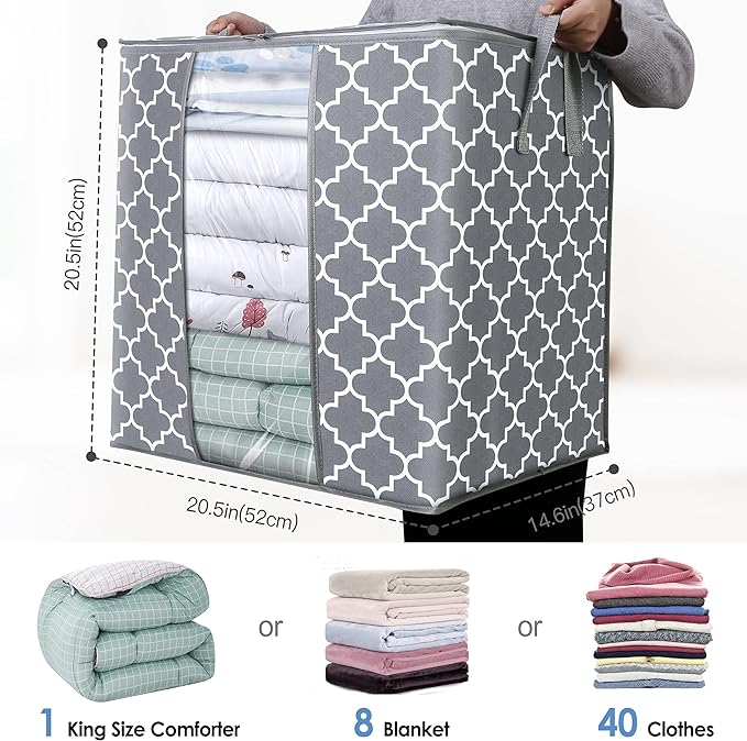 WISELIFE Storage Bags 6 Pack/100L Large Blanket Clothes Organization and Storage Containers for Comforters,Bedding, Foldable 