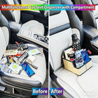 Car Organizer Between Back Seat,Car Armrest Storage Box with Compartment,Multifunctional Front Seat Organizer,Center Console Cup Holder Tray,Car Seat Organizer with Non-slip Mat(Beige)