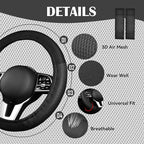 CAR PASS Universal 13PCS 3D Air Mesh Car Seat Covers -100% Breathable Seat Covers Full Sets Steering Wheel and Belt Cover Airbag and Rear Split Bench Compatible for Automotive SUV Truck (Pure Black)