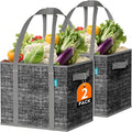Fab totes Reusable Grocery Bags, Large Foldable Shopping Tote Bags with Reinforced Handles & Hard Bottom,2 Pack, Black