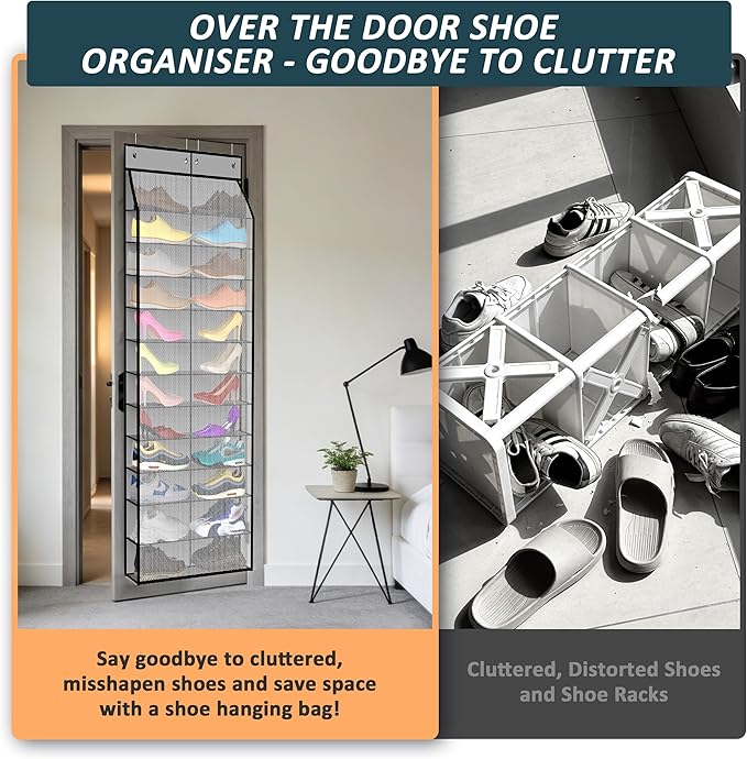 Kotkn 24-Pair Over Door Shoe Organizer for Family & Kids, Double Sided | Hanging Storage for Sneakers, Boots, Toys & Room Org