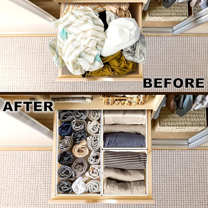 Simple Houseware Foldable Drawer Organizer Set of 12, Beige – Fabric Storage Bins for Clothes, Underwear, Bra, Panty, Socks, 