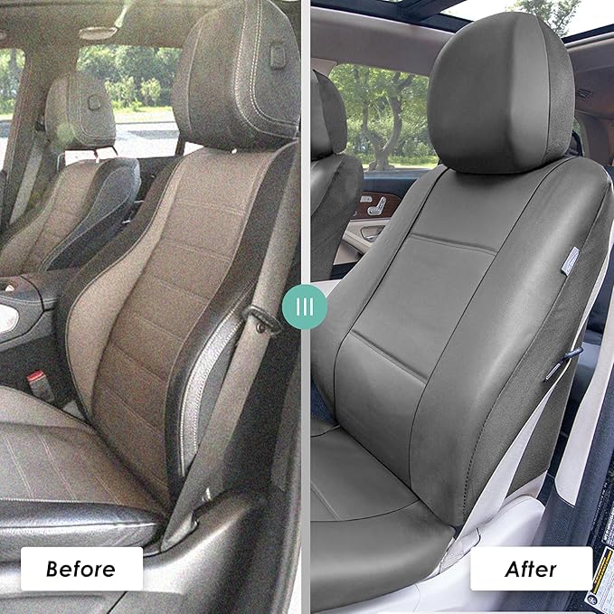FH Group Car Seat Covers PU Leather 3 Row Car Seat Covers 7 Seater, Airbag Compatible and Split Bench - Fit Most Car, Truck, 