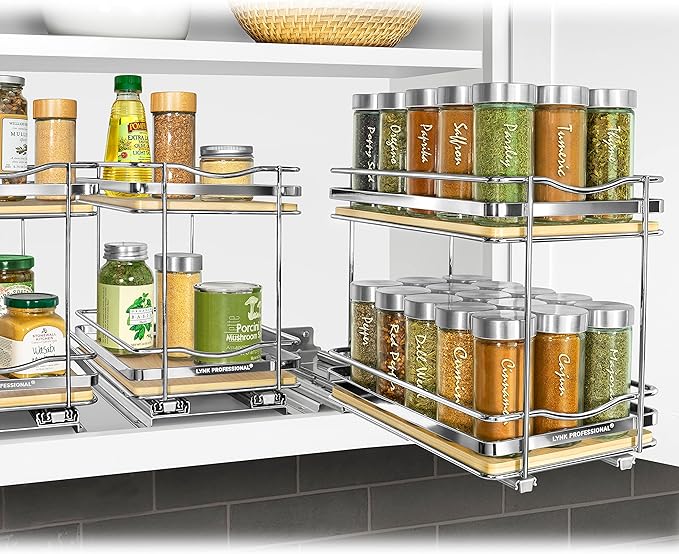 LYNK PROFESSIONAL® Élite™ Pull Out Spice Organization for Cabinets - 6-3/8 inch Wide – Spice Rack for Inside Cabinets – Wood/