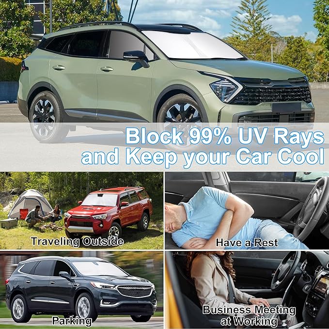 3PCS Car Window Shades Front Windshield Sun Shade Foldable Window Shade Custom Fit for 2018-2022 KIA Sportage Accessories Car Shades for Front Windows Anti-UV Rays Block Heat