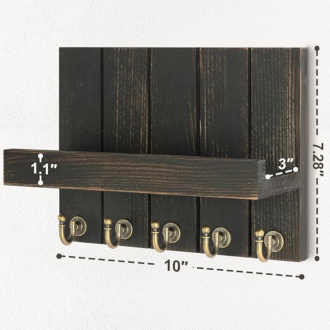 Rebee Vision Pine Wood Key Holder Wall Mount with Floating Shelf – Farmhouse Key Holder for Wall to Maximize Storage Solution