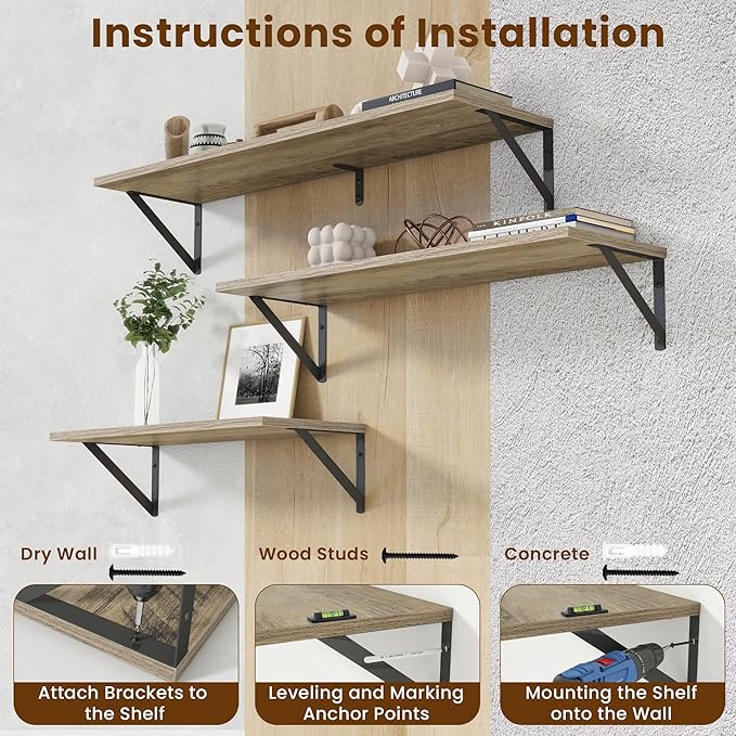 Deep Floating Shelves for Wall,36Wx8D Wall Mounted Shelves Set of 2,Wall Storage Floating Shelf with Sturdy Metal Brackets fo