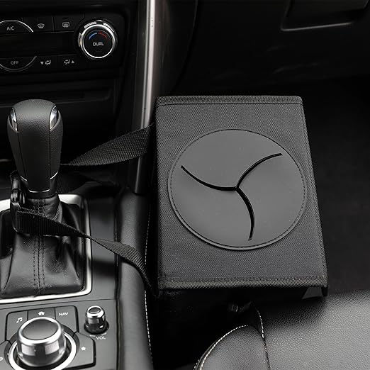 Car Garbage can with lid Leak Proof Vehicle Trash Can 3 Storage Pockets Hanging Waterproof car Trash Bag for SUV Black