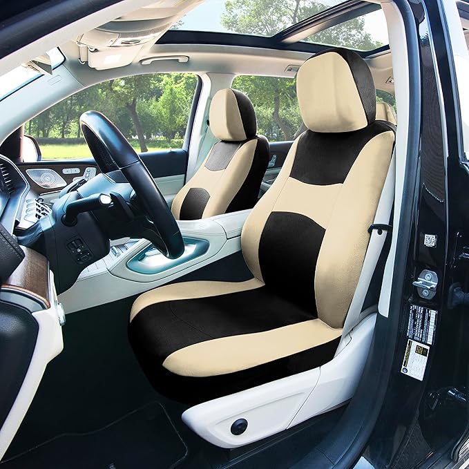 FH Group Car Seat Covers Full Set Cloth - Universal Fit, Automotive Seat Covers, Low Back Front Seat Covers, Airbag Compatibl