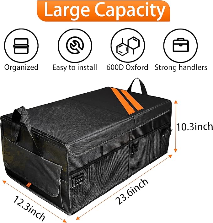 YOSRTER for Dodge Charger Durango Challenger Ram Car Trunk Organizer Collapsible Storage Box with Handle Foldable Lid Non