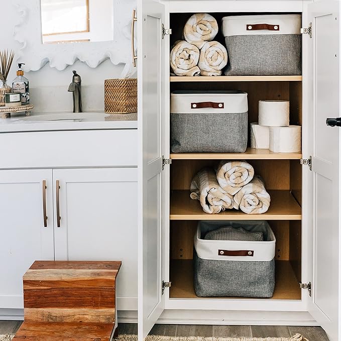 OrganiHaus Extra Large Fabric Storage Baskets for Shelves 3 Pack, 16x13in Closet Storage Bins, Canvas Baskets for Organizing,