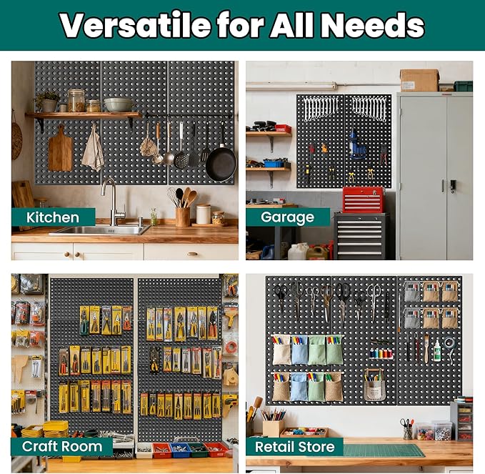 EVERHANGER Metal Pegboard Panels 24" x 12", Heavy Duty Steel Peg Boards for Garage, Pegboard Wall Organizer for Tool Storage 