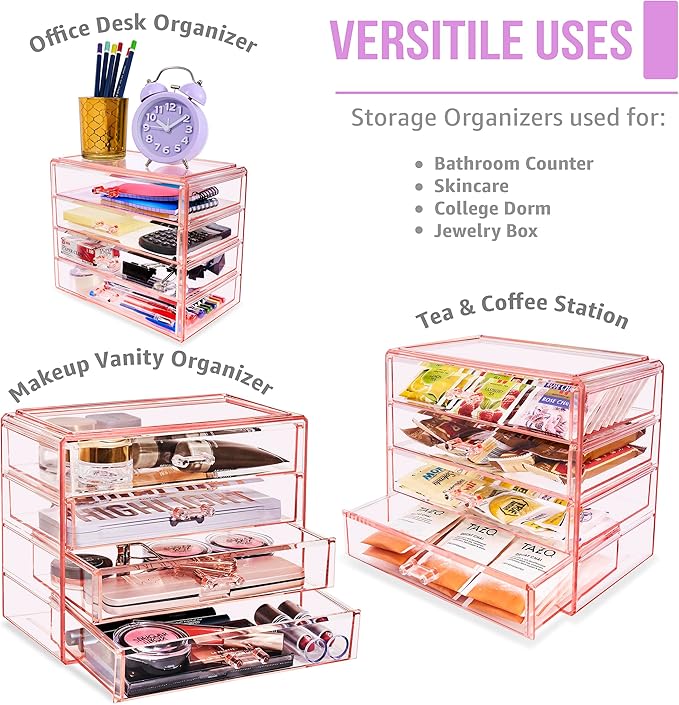 Sorbus Makeup Organizer - 4 Drawer Acrylic Make Up Organizers and Storage for Cosmetics, Jewelry, Beauty Supplies, Clear Make