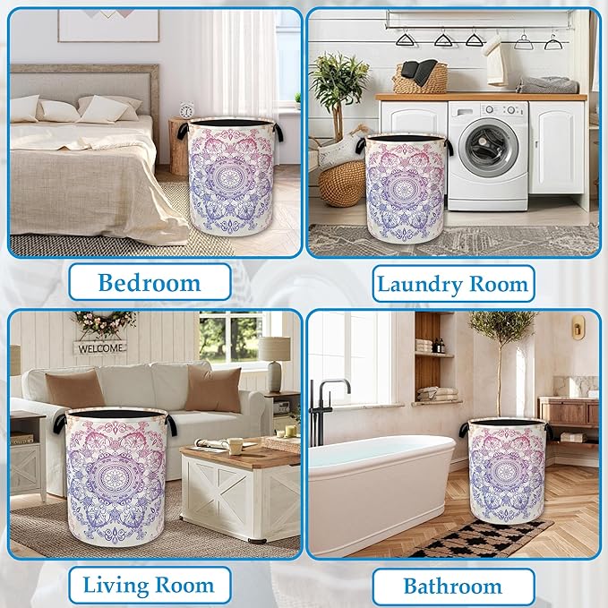 Groovy Mandala Laundry Basket Collapsible Laundry Hamper with Handle, Oxford Clothes Toy Storage Bin for Bathroom Bedroom Roo