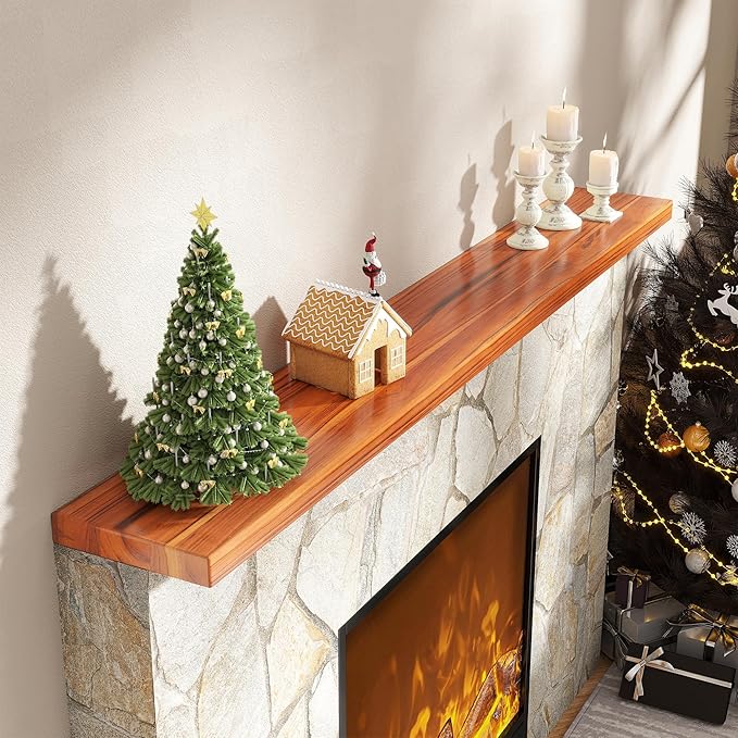 55 Inch Solid Wood Floating Shelf - 100% Solid Teak Wood Wall Shelf with Invisible Brackets - Waterproof Natural Wood Shelves
