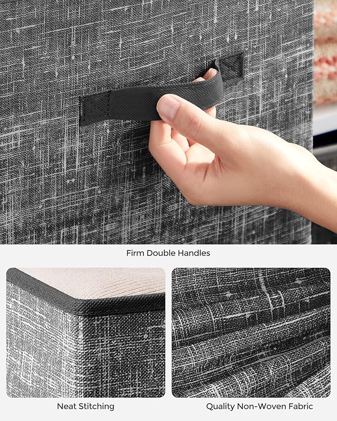 SONGMICS Storage Cubes, 11.8-Inch Non-Woven Fabric Bins with Double Handles, Set of 6, Closet Organizers for Shelves, Foldabl