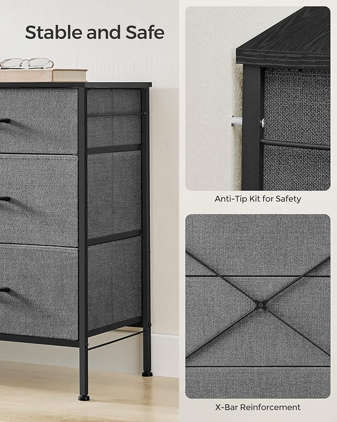SONGMICS 6-Drawer Dresser for Bedroom, Chest of Drawers with Side Pockets, Drawer Dividers, Fabric Storage Organizer for Clos
