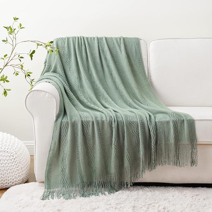 BATTILO HOME Sage Green Throw Blanket for Couch, Sage Green Decor, Knit Throw Blankets for Bed, Spring Throw Blanket Light Bl