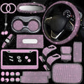 25PCS Bling Car Car Accessories Set,15 Inch Steering Wheel Cover,Shiny License Plate Frame,Center Console Cover and Rearview Mirror Set and Other Car Accessories(Pink)