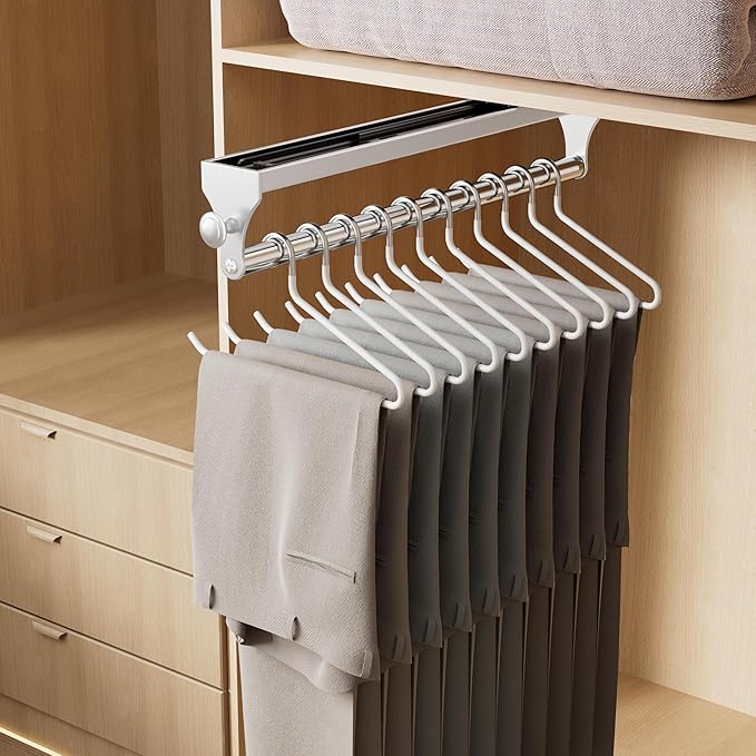 2 Pack Pull Out Closet Valet Rod, Heavy Duty Adjustable Closet Rod, 13.7inch Telescopic Pant Rack, Space Aluminum Clothes Han