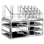 Cq acrylic 2 Pack Clear Makeup Storage Organizer,Stackable 5 Drawers Make up Organizers,Cute Desk Organizer for Vanity Jewelr