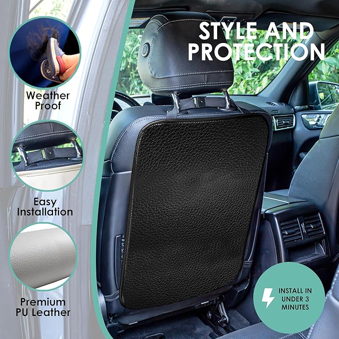 FH Group Faux Leather Auto Seat Back Kick Protectors, Heavy Duty Car Kick Mats for Kids –2-Pack Back Seat Protector for Drive