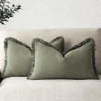 Foindtower Set of 2 Decorative Linen Fringe Lumbar Throw Pillow Covers Boho Farmhouse Cushion Cover with Tassels Soft Accent 