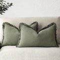 Foindtower Set of 2 Decorative Linen Fringe Throw Pillow Covers Boho Farmhouse Cushion Cover with Tassels Accent Pillowcase f