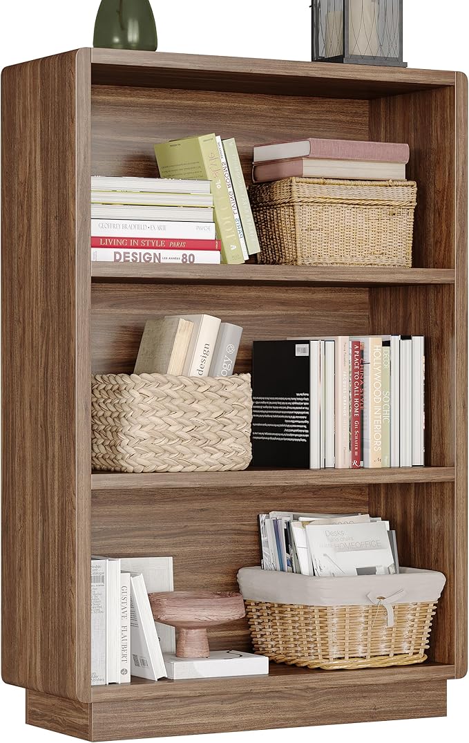 ChooChoo 3-Tier Bookcase, Wooden Bookshelf, Farmhouse Bookshelf with Open Storage, Tall Bookcase for Bedroom and Home Office,