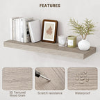 24 Inch Floating Shelves, 3D Textured Wood Grain, 24"x9.25"x1.5" Inch Deep Floating Shelves for Wall, Wooden Shelves for Bath