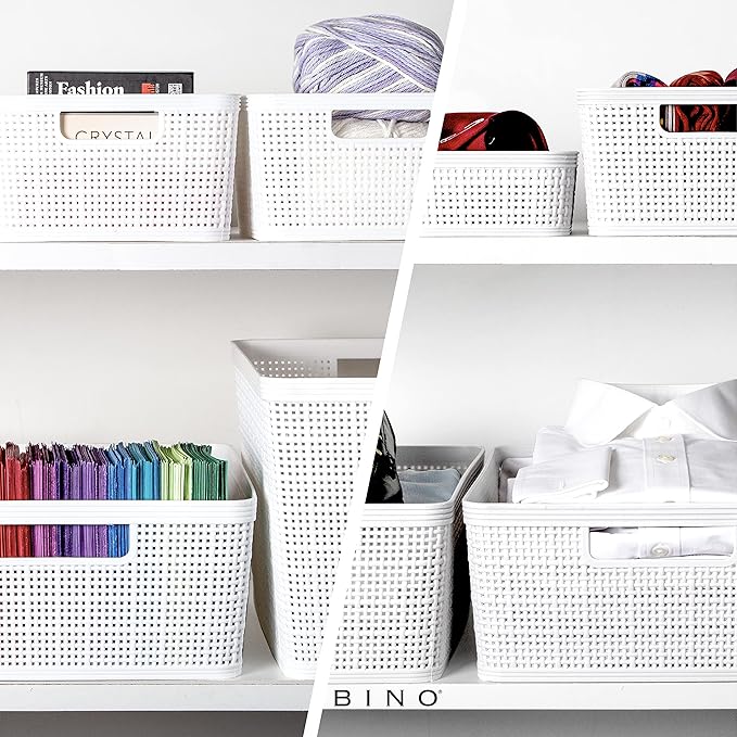 BINO | Woven Plastic Basket | Medium (White), 4-Pack | THE JUTE COLLECTION | Home Organization, Space - Saving Storage, Styli