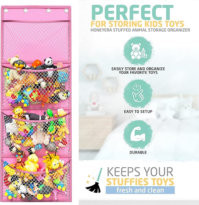 Honeyera Storage for Stuffed Animals - Over Door Organizer for Stuffies, Baby Accessories, and Toy Plush/Easy Installation wi