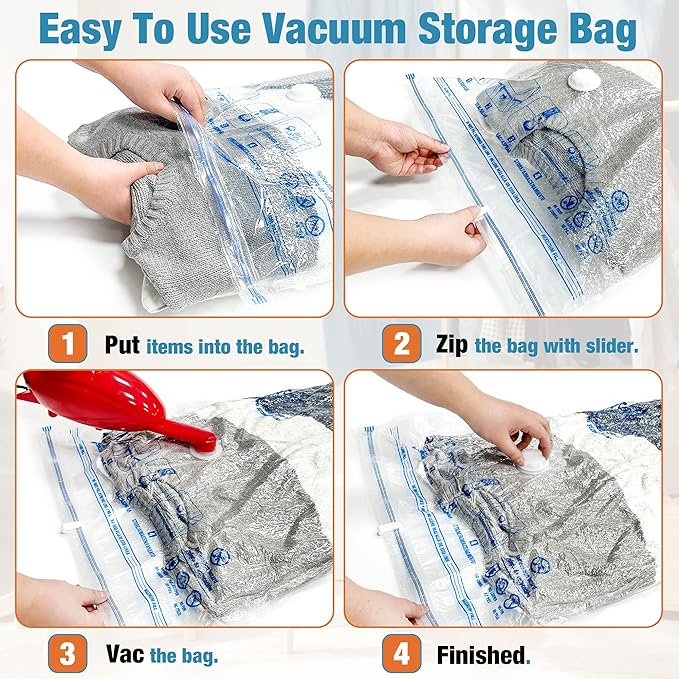 Vacuum Storage Bags, 10 Small Space Saver Vacuum Seal Bags, Space Bags, Vacuum Sealer Bags for Clothes with Travel Hand Pump 