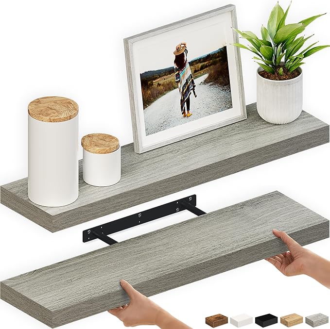 Ballucci Floating Shelves, 36" Wood Wall Shelf Set of 2, with Invisible Brackets for Bathroom, Living Room, Bedroom, Kitchen,