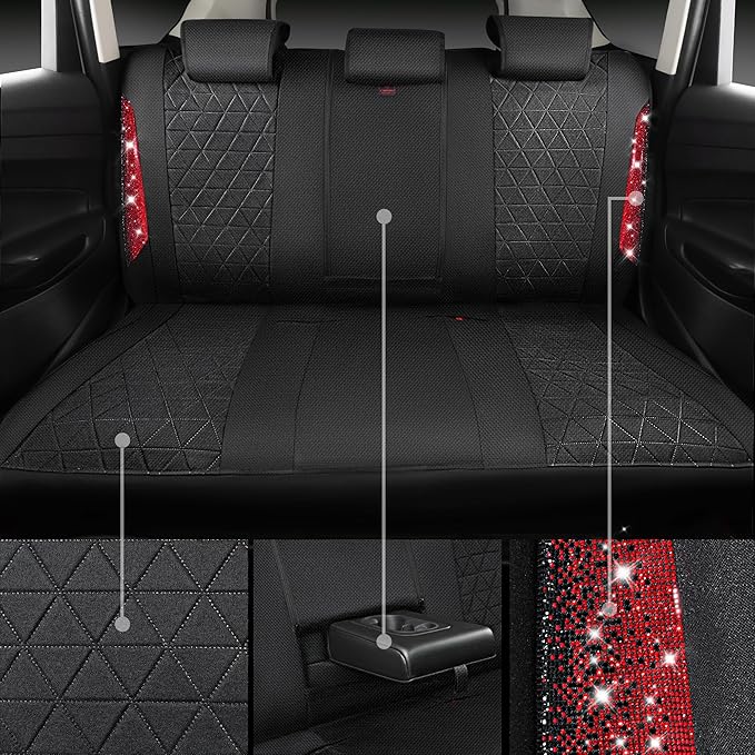 CAR PASS Oxford Bling Diamond Car Seat Covers Full Set Interior Sets, Waterproof Shining Glitter Sparkly Crystal Universal Ar