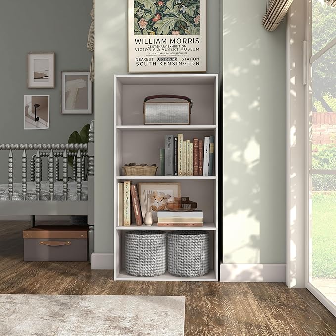 Homes: Inside + Out Apexa 4-Tier Cube Storage Organizer Shelves, Stackable Wood Bookcase Fits Cubby Bins for Organization, Do