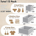 SIMPLE HOUSEWARE Foldable Drawer Organizer for Clothes/Underwear/Panty/Onesie Stocking Bin, Set of 12, Gray