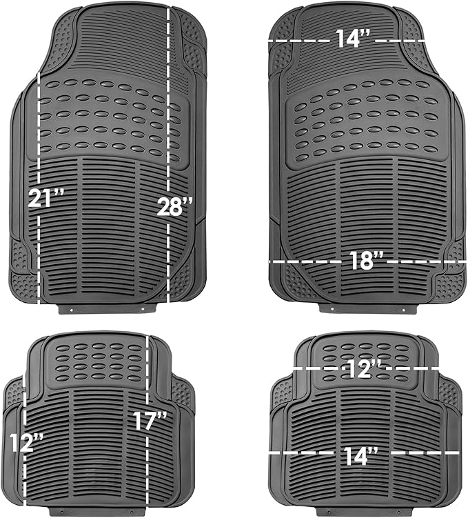 FH Group Automotive Floor Mats Universal Fit Heavy Duty Rubber for All Weather Protection Fits Most Cars, SUVs, and Trucks, 4 Piece (Full Set Trimmable) Gray