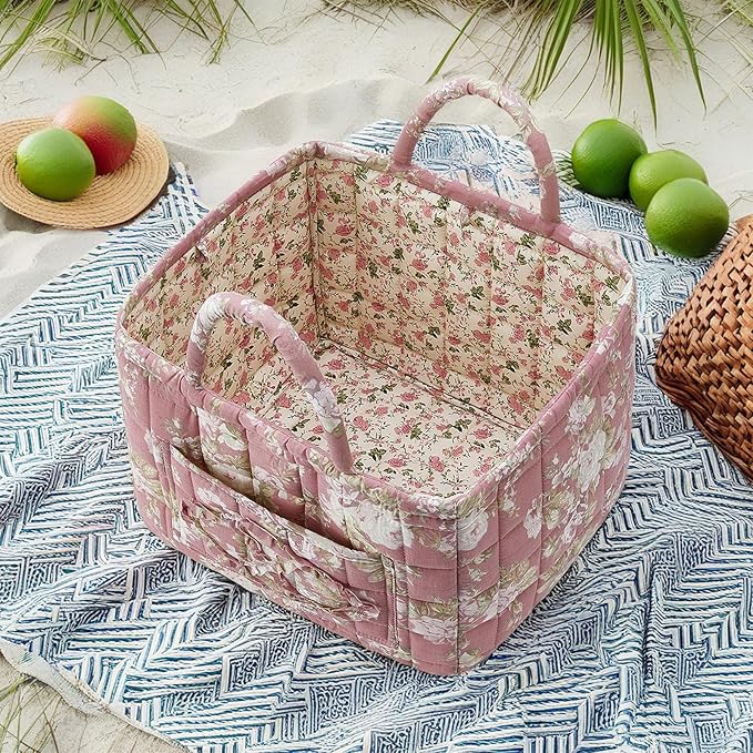 Boho Fabric Storage Basket, Large Capacity Laundry Basket, 12.2'' x 10.23'' x 10.23'' Collapsible Laundry Hamper with Easy Ca