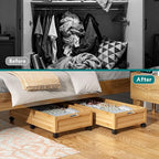 Wood Under Bed Storage Containers Underbed Organizer with Wheels Sturdy Wood Rolling Under Bed Shoe Storage Organizer 2 Packs