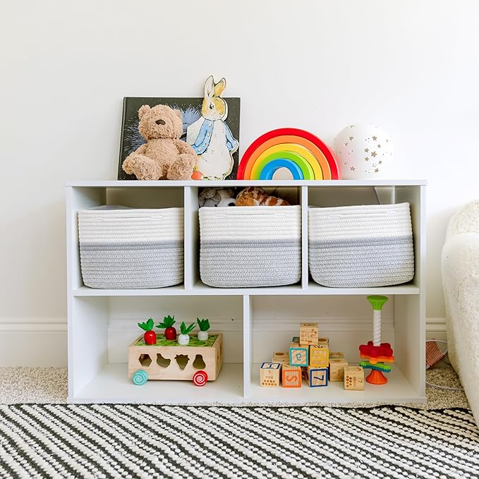 NaturalCozy Storage Cubes 9”x9”x7”Cotton Rope Woven Baskets for Organizing 3-Pack | 9 Inch Cube Storage Bin | Small Basket fo