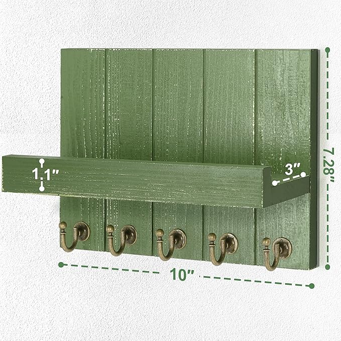 Rebee Vision Pine Wood Key Holder Wall Mount with Floating Shelf – Farmhouse Key Holder for Wall with Hooks – Hat Organizer f