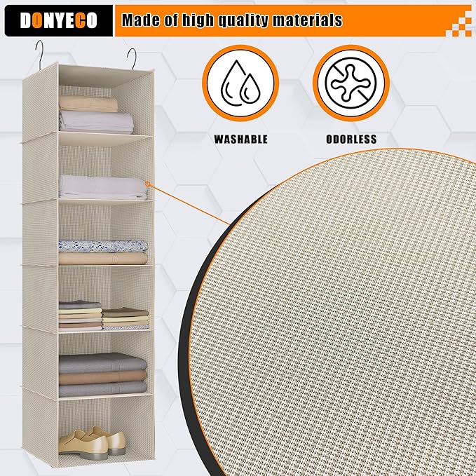 Hanging Closet Organizer, Easy Mount Foldable 6-Shelf Hanging Closet Wardrobe Storage Shelves, Clothes Handbag Shoes Accessor